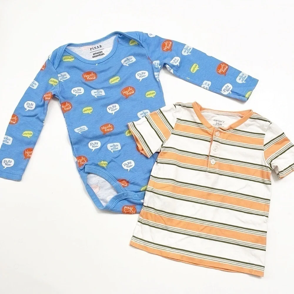 Pixar Amazon Essentials baby bodysuit + striped shirt